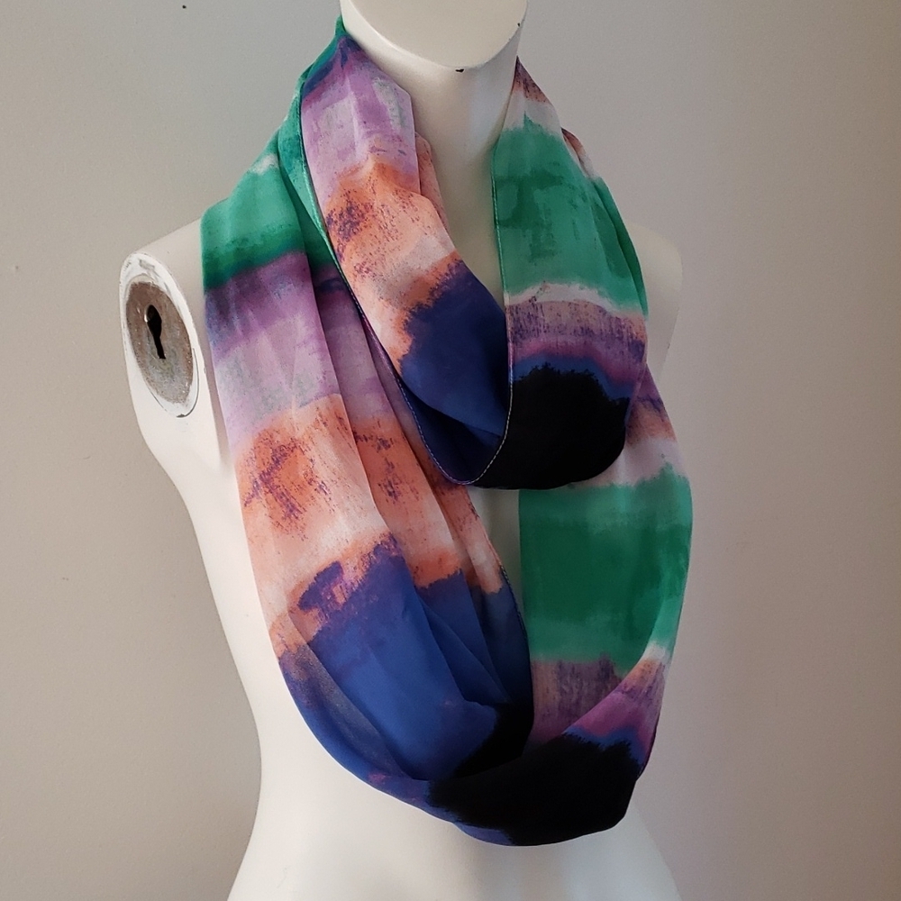 Calvin Klein rainbow stripe tie dye infinity scarf in Polyester?